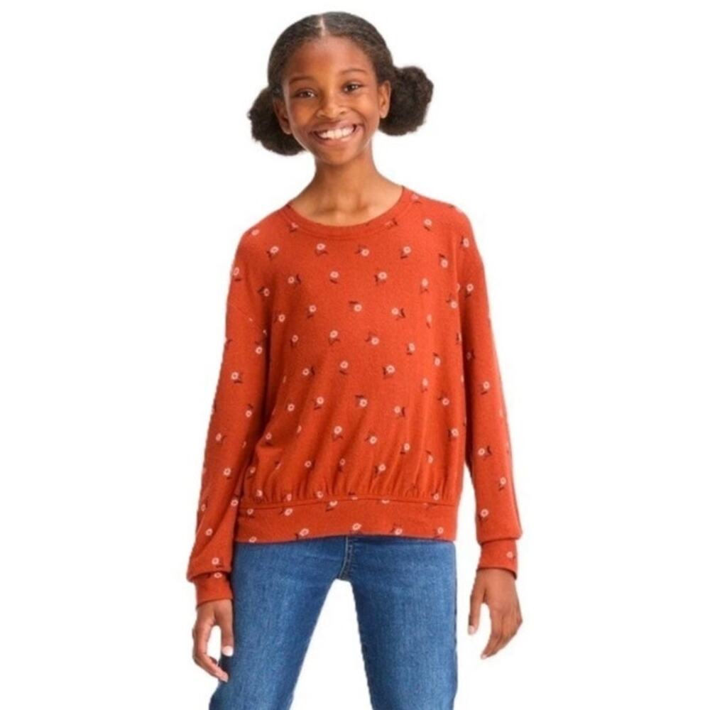 🌻NWT Cat & Jack Girls' Sz M (8) Chestnut Brown & Floral Rayon Blend Sweatshirt